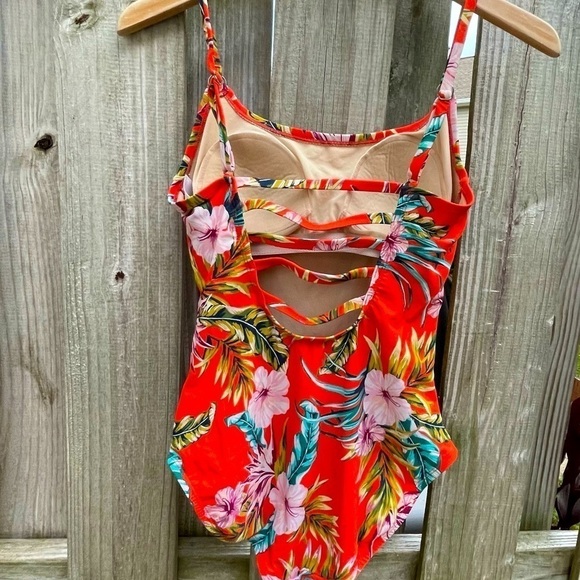 Kona Sol Hawaiian Floral One Piece Swimsuit Size 14 - Picture 3 of 8